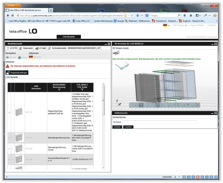 For this, Lista Office uses a combination of asimBase and CADENAS’ 3D CAD download portal  PARTcommunity. 