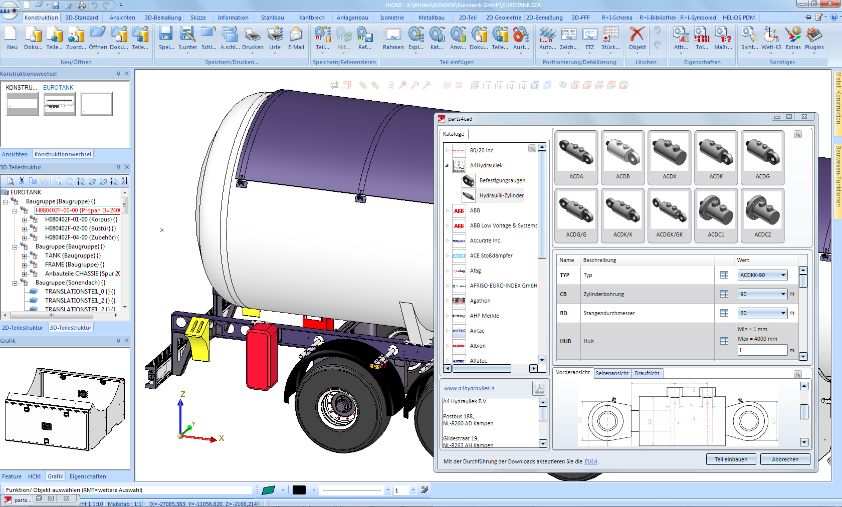 L'interfaccia parts4cad in HiCAD di CADENAS