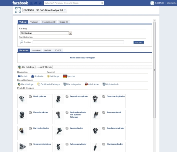 CAD Produktkatalog direkt in Ihre Facebook Unternehmensseite integrieren