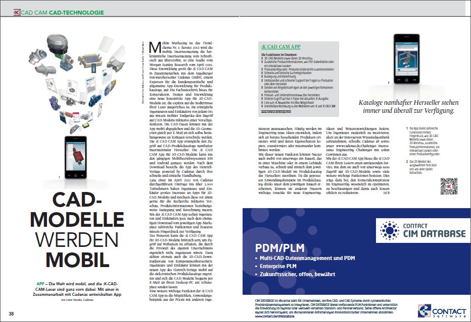 Beitrag über die CADENAS App im Fachmagazin :K CAD CAM