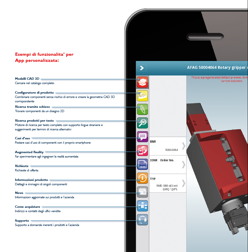 Funzioni della app per modelli CAD 3D di CADENAS